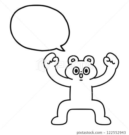 Motivated and funny bear with speech bubble line drawing 122552943