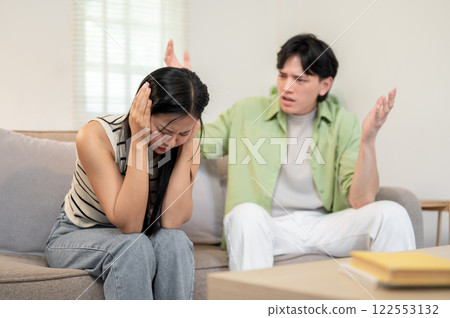 A toxic relationship. An unhappy Asian couple having a conflict, unable to understand each other. 122553132