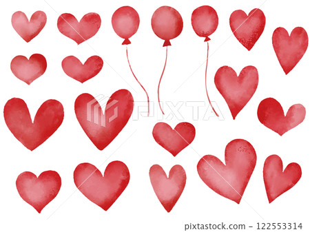 Watercolor style bright red heart set 122553314
