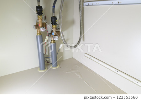 Leaking faucet (actual view under the sink) Leaking faucet (actual view under the sink) 122553560