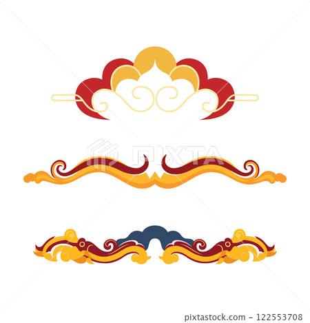 Set of Golden Red Wavy Chinese Japanese Cloud Ornament Decoration 122553708