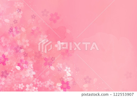 Pink background of falling cherry blossoms 122553907
