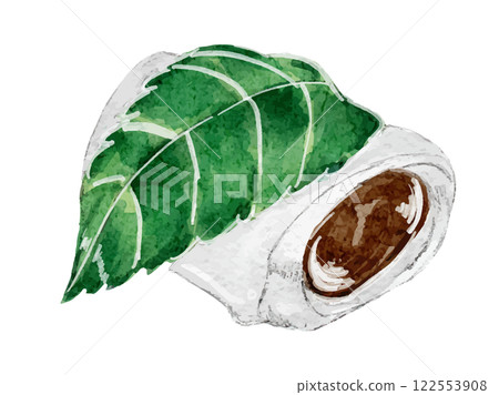 A simple illustration material of a Japanese sweet, Kusamochi, drawn in watercolor 122553908
