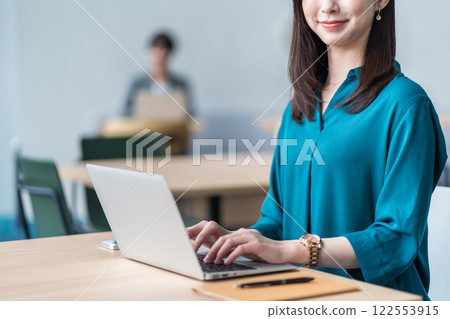 A woman working in a coworking space. (Part) A woman working in a coworking space. (Part) 122553915