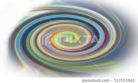 A vibrant, swirling spiral of multicolored hues blending seamlessly, set against a soft, white background for a dynamic abstract composition. 122553983