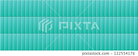 Seamless blue green tile pattern. Rectangle ceramic tiled texture for bathroom wall, kitchen floor, pool surface. Repeating cyan mosaic grid background. Turquoise vertical brick backdrop. Vector 122554178