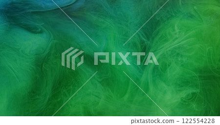 Ink smoke. Paint water mix. Defocused green blue color gradient vapor splash wave abstract art background with free space. 122554228