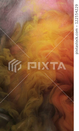 Luxury vapor. Fantasy dye cloud. Yellow color sparkling glowing paint ink texture smoke fume on abstract shimmering art light background. Luxury vapor. Fantasy dye cloud. Yellow color sparkling glowing paint ink texture smoke fume on abstract shimmering art light background. 122554229