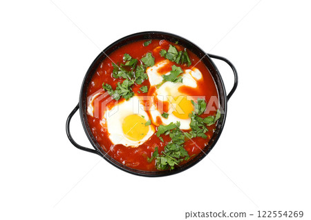 PNG,Shakshuka in a bowl, isolated on white background 122554269
