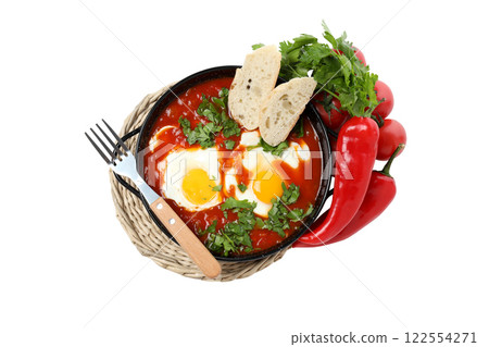 PNG, Shakshuka with pepper and herbs, isolated on white background PNG, Shakshuka with pepper and herbs, isolated on white background 122554271