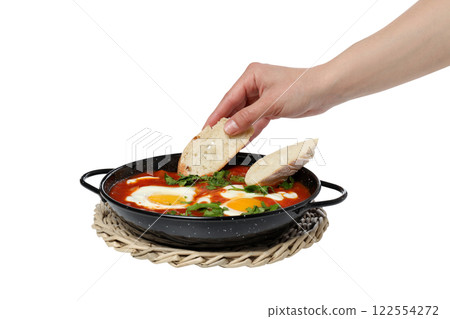 PNG,Shakshuka in black bowls, isolated on white background PNG,Shakshuka in black bowls, isolated on white background 122554272