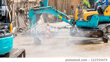 Construction site, power shovel, backhoe Construction site, power shovel, backhoe 122554474