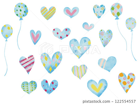 Watercolor blue heart pattern set 122554557