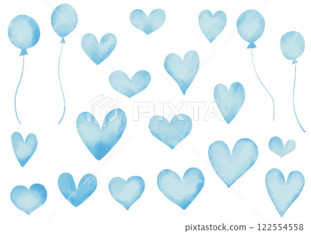 Watercolor style blue heart set 122554558