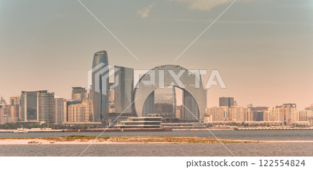 Crescent Development Project at Sunset Along Caspian Sea Coast Baku, Azerbaijan 122554824