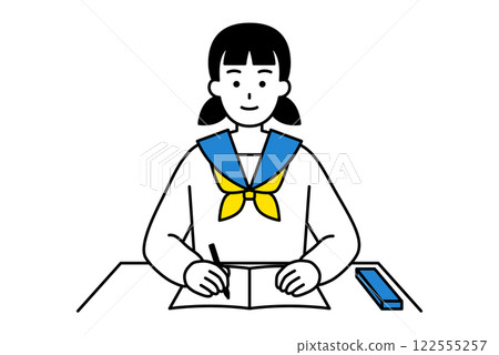 Female student studying at desk Female student studying at desk 122555257