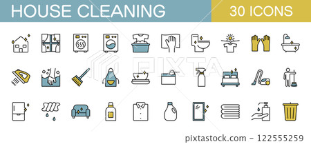 House cleaning and housework icon set color 122555259