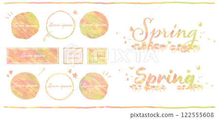 春季彩色相框裝飾套組 手繪粉彩裝飾「春天」標誌 122555608