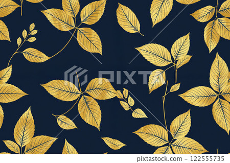 Gold leaves seamless background 122555735