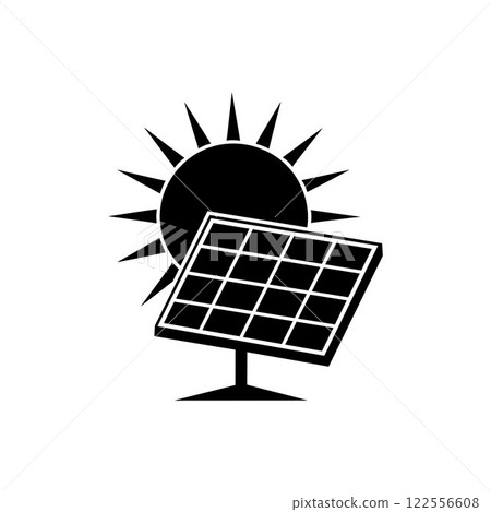 Solar panel energy with sunlight silhouette vector art illustration design template. Solar panel energy with sunlight silhouette vector art illustration design template. 122556608