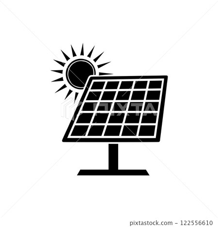 Solar panel energy with sunlight silhouette vector art illustration design template. 122556610