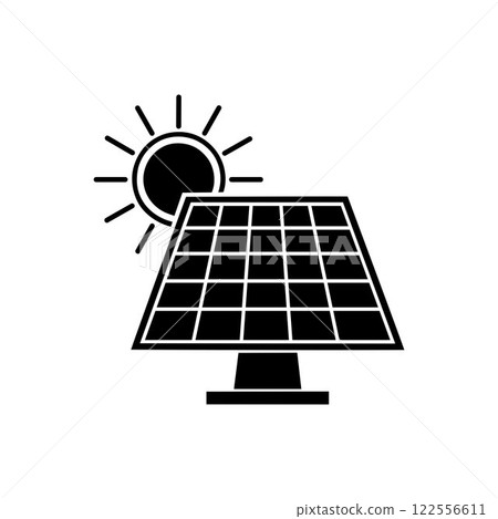 Solar panel energy with sunlight silhouette vector art illustration design template. 122556611