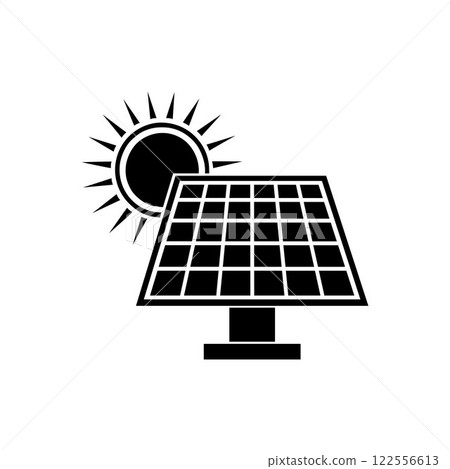 Solar panel energy with sunlight silhouette vector art illustration design template. Solar panel energy with sunlight silhouette vector art illustration design template. 122556613