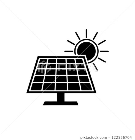 Solar panel energy with sunlight silhouette vector art illustration design template. Solar panel energy with sunlight silhouette vector art illustration design template. 122556704