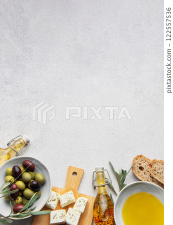 Mediterranean ingredients for a rustic meal preparation Mediterranean ingredients for a rustic meal preparation 122557536