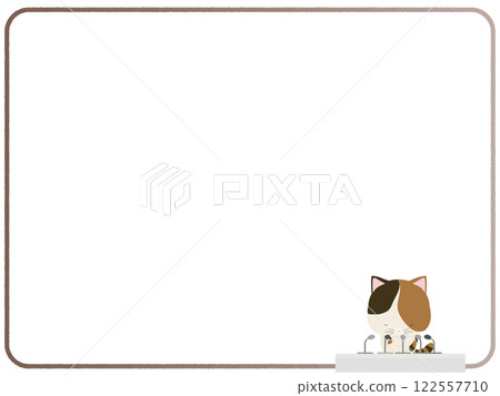 Frame of a calico cat holding an apology press conference Frame of a calico cat holding an apology press conference 122557710