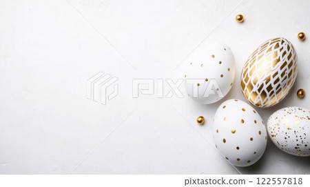 Easter Eggs with Neutral Background and Copy Space 122557818