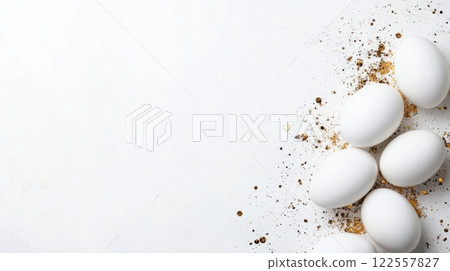 Easter Eggs with Neutral Background and Copy Space 122557827