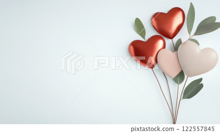 Pastel Valentines Day Abstract Hearts Flat Lay Background 122557845