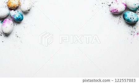 Colorful Painted Easter Eggs with Abstract Splashes 122557883
