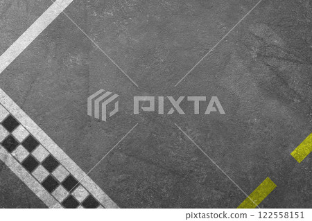 3D Rendering line racing background texture of rough asphalt top view. 3D Rendering line racing background texture of rough asphalt top view. 122558151