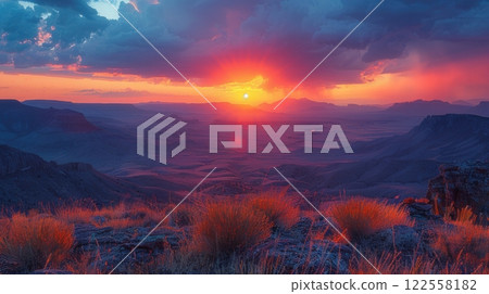 Magical sunset on the top of the mountain, the beauty of the wilderness Magical sunset on the top of the mountain, the beauty of the wilderness 122558182