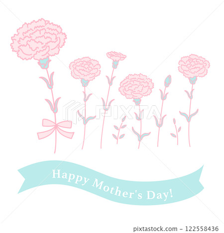 [Mother's Day] Set of carnations and happy mother's day ribbons in pastel colors 122558436