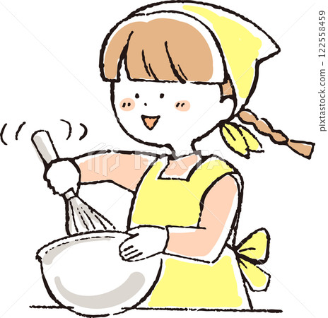 Girl stirring whipped cream Girl stirring whipped cream 122558459