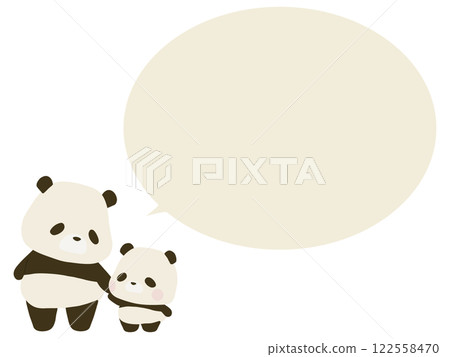 Parent and child pandas holding hands. With speech bubble 122558470