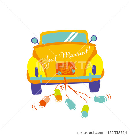 彩色婚車背面的插圖 彩色婚車背面的插圖 122558714