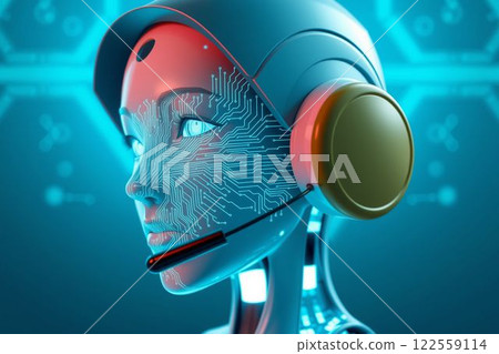 戴著未來派耳機的人形人工智慧 122559114