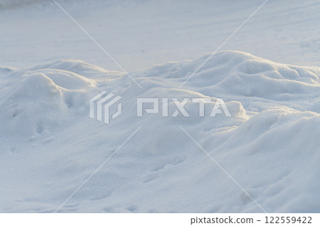 Snow surface close up and flakes background 122559422