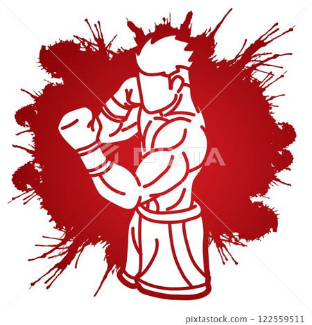 Kickboxing Muay Thai Boxing Sport Boxer Fighting Action Cartoon Graphic Vector 122559511
