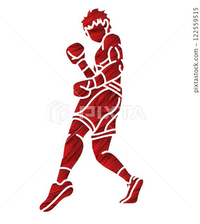 Kickboxing Muay Thai Boxing Sport Boxer Fighting Action Cartoon Graphic Vector 122559515