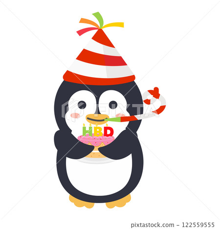 Cute penguin holding birthday cake Cute penguin holding birthday cake 122559555
