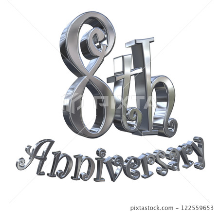 3DCG letters "8th Anniversary/8th Anniversary Mark Sparkle" Silver, Silver 3DCG letters "8th Anniversary/8th Anniversary Mark Sparkle" Silver, Silver 122559653
