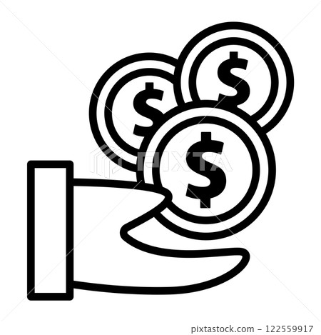 Income image icon. Lots of dollar coins in hand. Income image icon. Lots of dollar coins in hand. 122559917