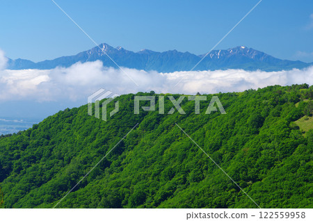 從霧峰眺望夏日的南阿爾卑斯山 122559958