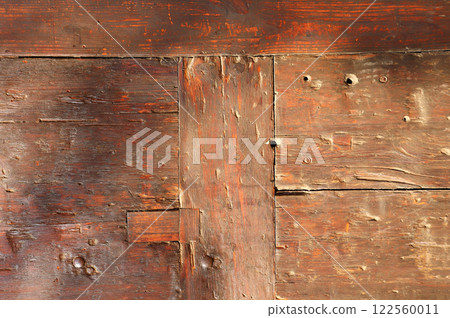 Texture of old wooden boards of brown color. Vertical or horizontal background with retro wood planks 122560011