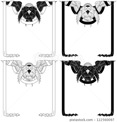 Angel with six wings and surrounded with ribbon 122560097